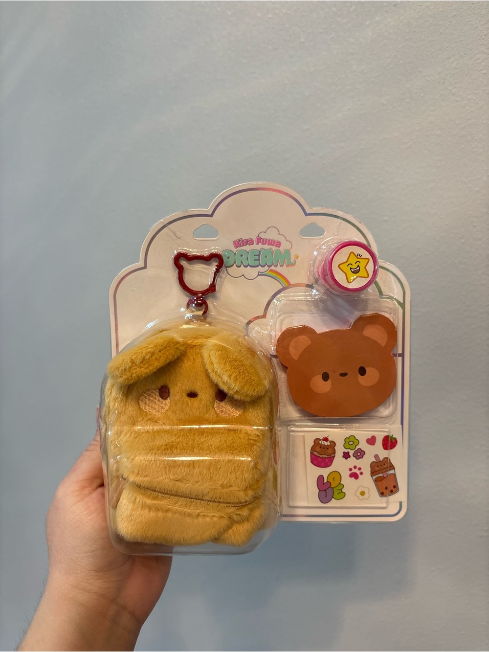 Sanrio Yellow Plush Bear Keychain Set with Stickers